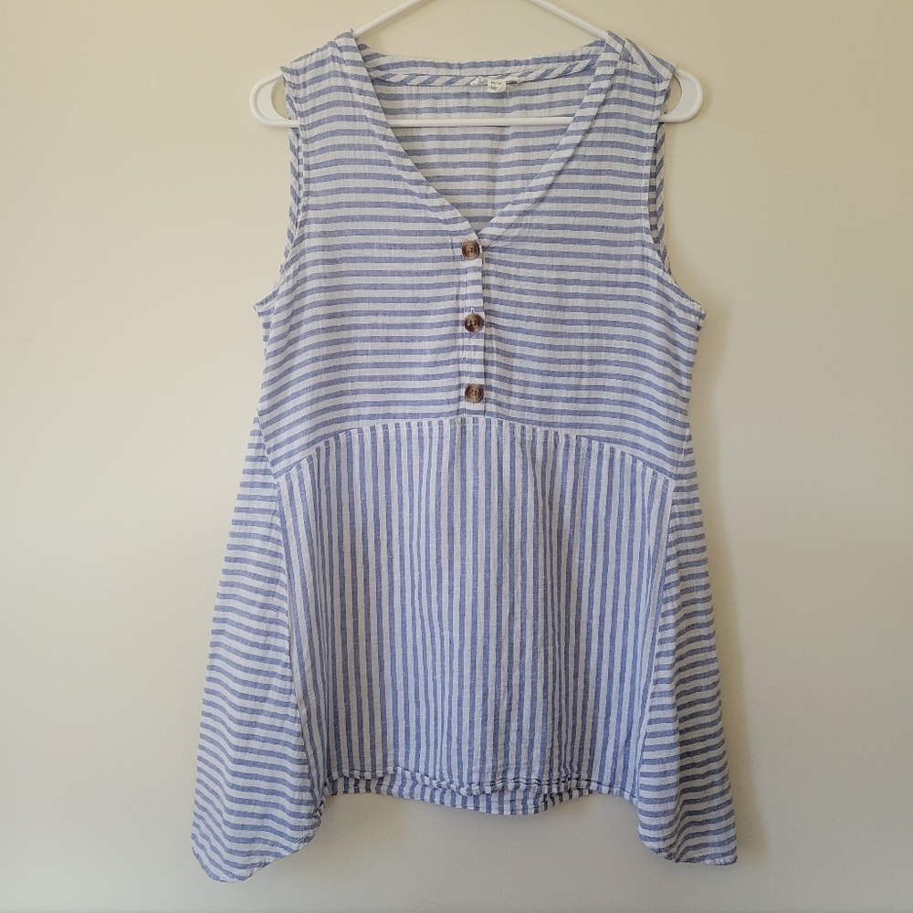 Beach Lunch Lounge Hayden Linen Blend Sleeveless Handkerchief Hem Tunic Top